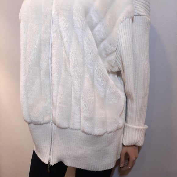 ESSENTIALS BY MILANO Faux Fur Ribbed Knit Jacket Zip Front Stretch 3X - Picture 5 of 15